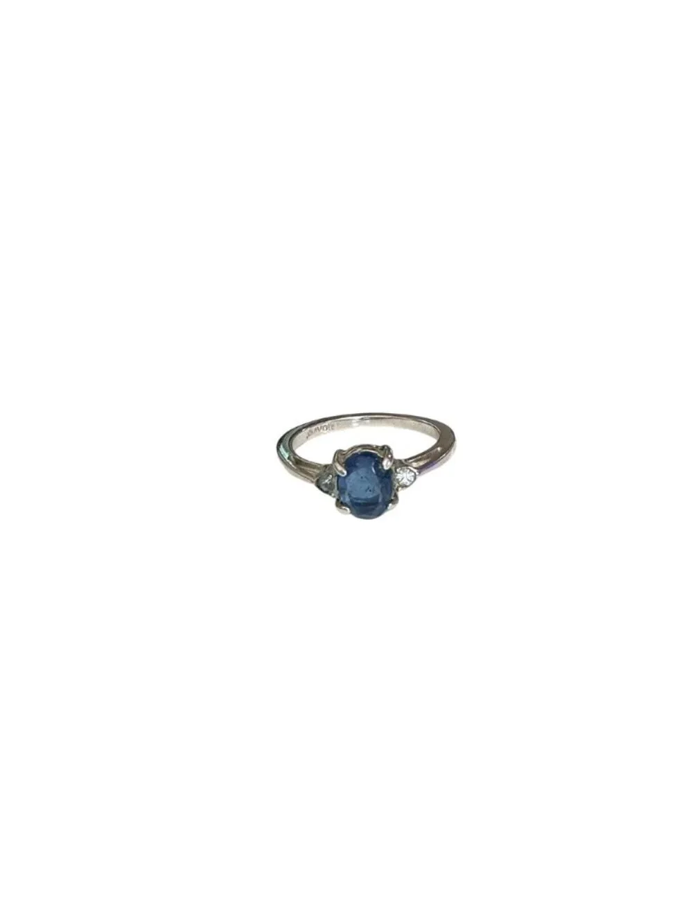 Vintage Avon Faux Sapphire Ring Size 7 With Silver-Tone Band & Clear Accent Ston